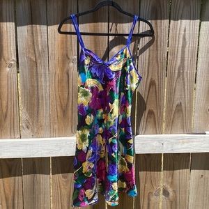 Vintage Val Mode Lingerie Colorful Floral Slip Dress